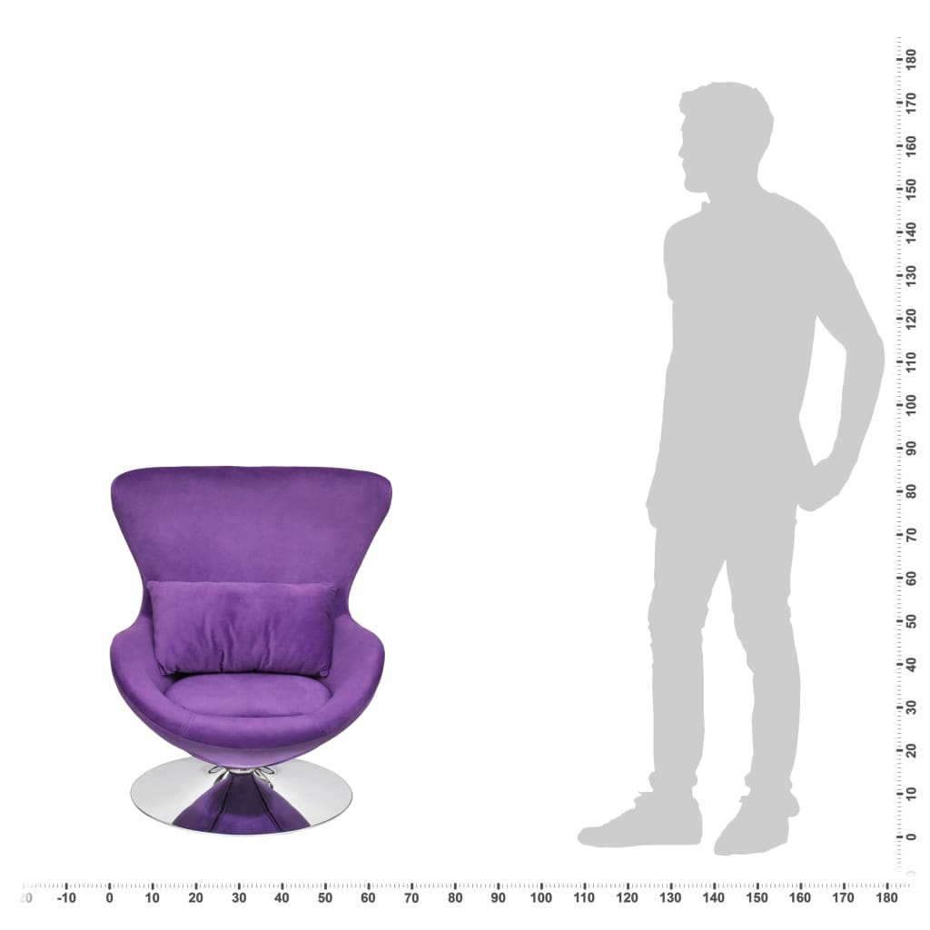 Cadeira giratória em forma de ovo c/ almofadão veludo roxo