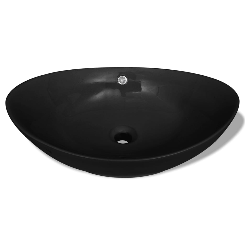 Lavatório cerâmico oval preto 59 x 38,5 cm