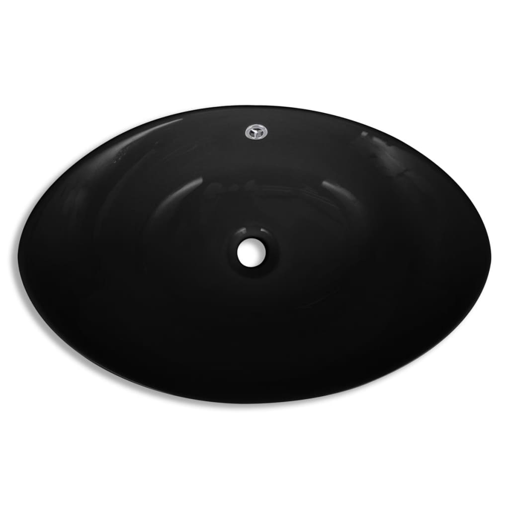 Lavatório cerâmico oval preto 59 x 38,5 cm