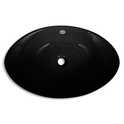 Lavatório cerâmico oval preto 59 x 38,5 cm