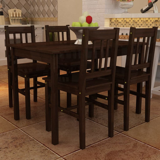 Conjunto de Jantar Leoni com 4 Cadeiras e 1 Mesa - Castanho Escuro - Design Retro