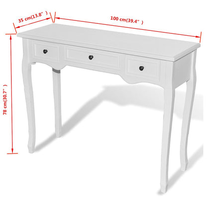 Toucador/mesa consola com três gavetas branco