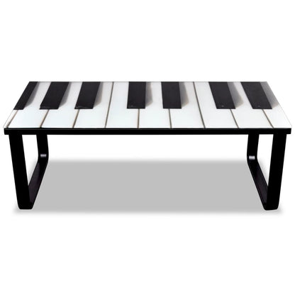 Mesa de centro, tampo de vidro com impressão de piano