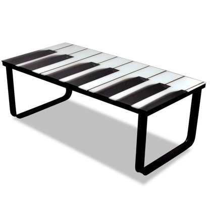 Mesa de centro, tampo de vidro com impressão de piano