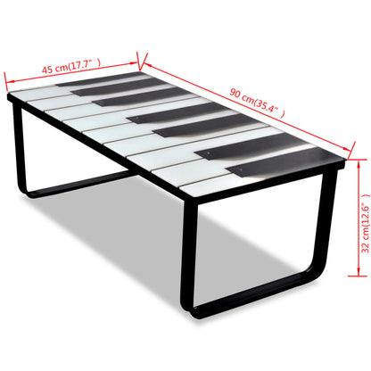 Mesa de centro, tampo de vidro com impressão de piano