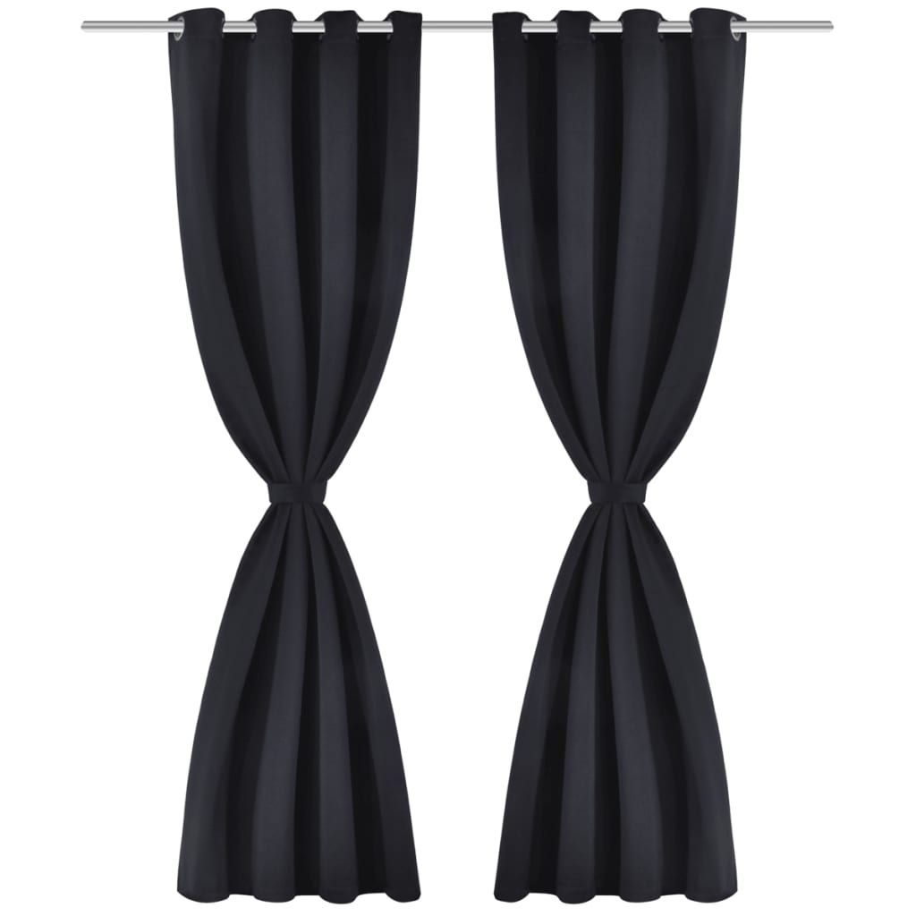 2 pcs Cortinas Blecaute com Argolas de Metal Preta 135 x 245 cm