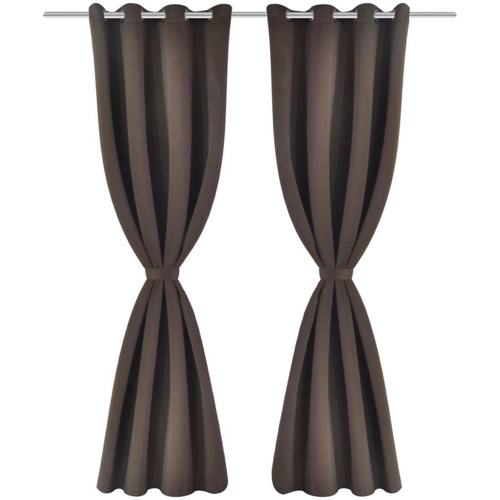 Cortinas opacas com anéis metálicos, castanho, 2 pcs,135 x 245 cm