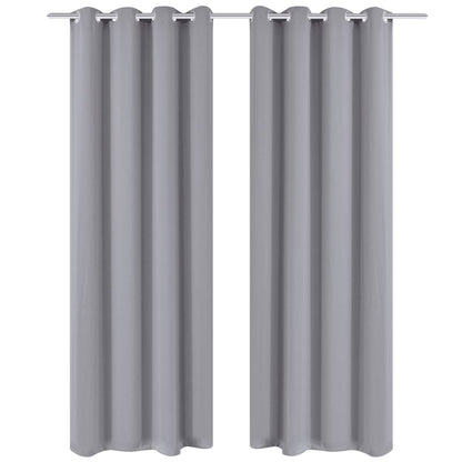 Cortinas opacas com anéis metálicos, cinzento, 2 pcs,135 x 245 cm