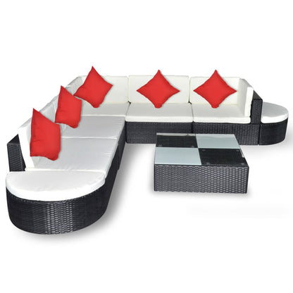 8 pcs conjunto lounge de jardim c/ almofadões vime PE preto