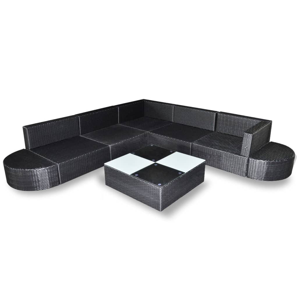 8 pcs conjunto lounge de jardim c/ almofadões vime PE preto