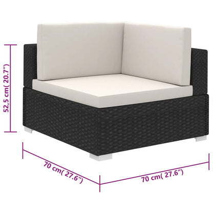 6 pcs conjunto lounge de jardim c/ almofadões vime PE preto