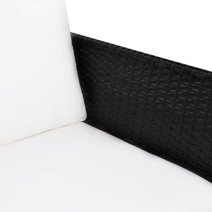 Conjunto Lounge para Jardim - Cor Preto - Com Almofadões em Branco Nata - 3 Peças - Em Vime PE e Estrutura Robusta em Aço Revestido a Pó