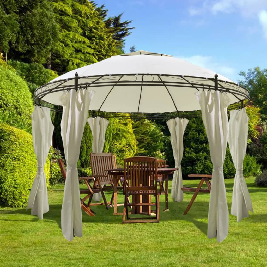 Pérgola de Jardim Redonda com Cortinas - 3,5x2,7 m - Branco Nata