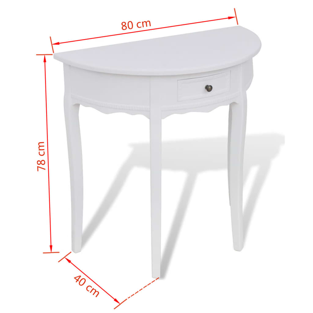 Mesa consola meia-lua com gaveta branco