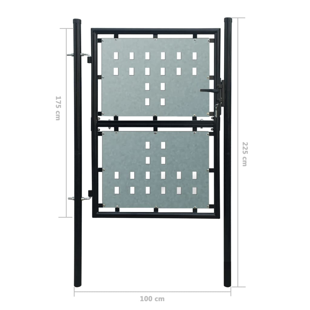 Portão de cerca com porta única 100x225 cm preto