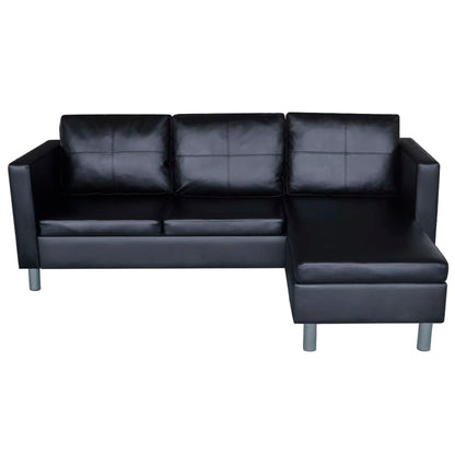 Sofá Paolo Chaise Longue -De 3 Lugares - Cor Preto - 188x122x77 cm - Em Couro Artificial,  Assentos Largos, Almofadões Densamente Acolchoados e Pés de Ferro Cromado - Design Vintage