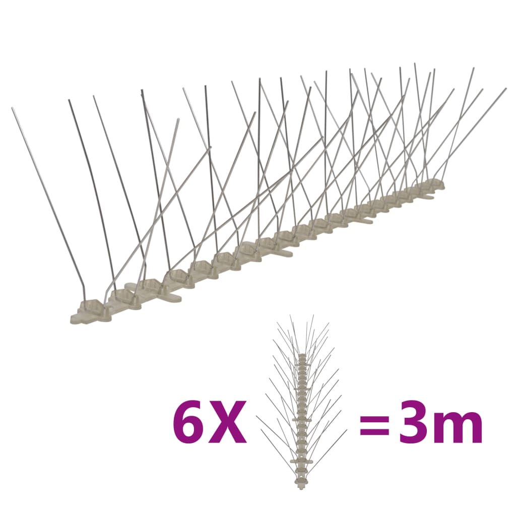 Conjunto 6 picos para pássaros e pombos 4 filas 3 m plástico