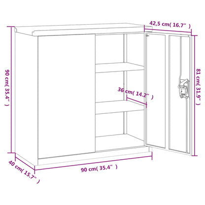 Armário de escritório com 2 portas 90 cm aço cinzento