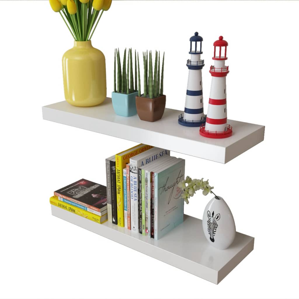 Conjunto 2 prateleiras suspensas de parede para livros, MDF, branco