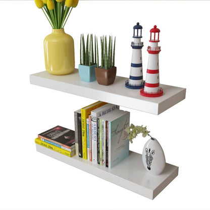 Conjunto 2 prateleiras suspensas de parede para livros, MDF, branco