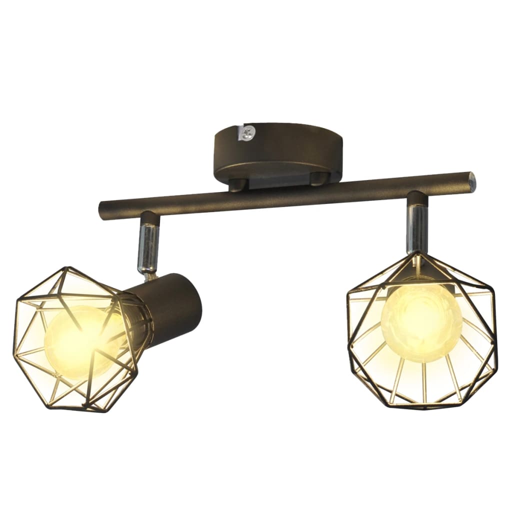 Candeeiro estilo industrial com 2 lâmpadas de filamento LED preto