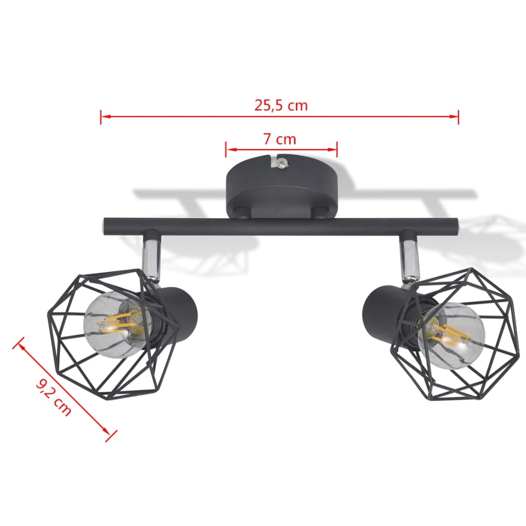 Candeeiro estilo industrial com 2 lâmpadas de filamento LED preto