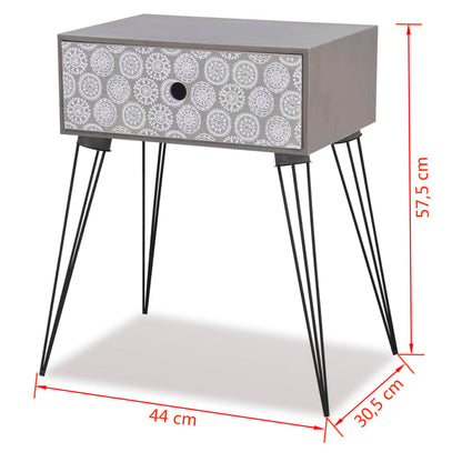 Mesa de cabeceira com 1 gaveta retangular cinzento