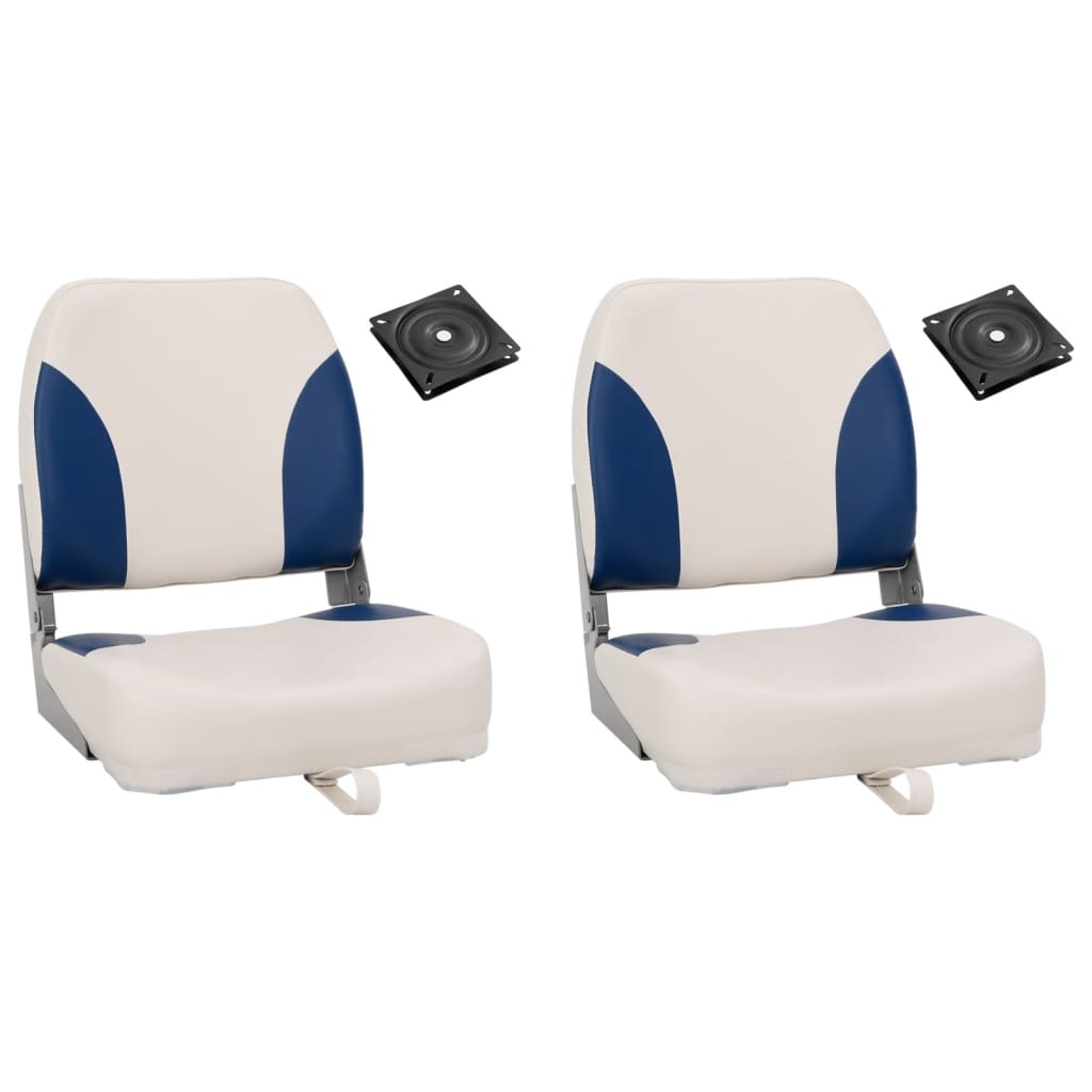 4 pcs conj. assento de barco dobrável com almofada azul/branco