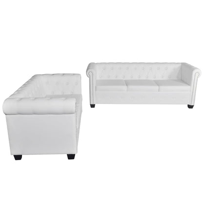 Conjunto sofás Chesterfield 2 + 3 lugares couro artific. branco