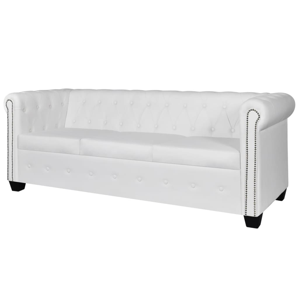 Conjunto sofás Chesterfield 2 + 3 lugares couro artific. branco