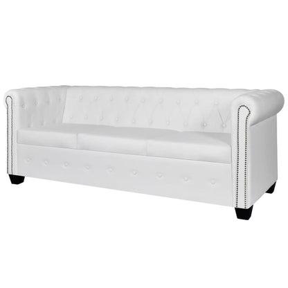 Conjunto sofás Chesterfield 2 + 3 lugares couro artific. branco