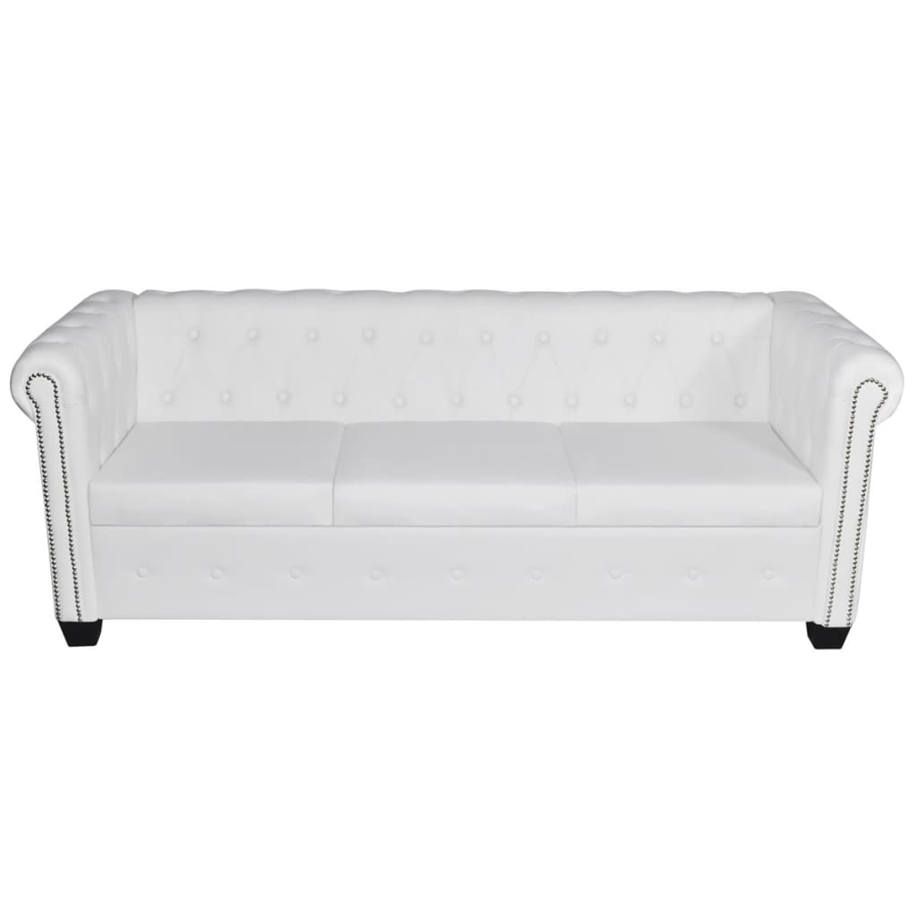 Conjunto sofás Chesterfield 2 + 3 lugares couro artific. branco