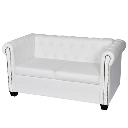 Conjunto sofás Chesterfield 2 + 3 lugares couro artific. branco