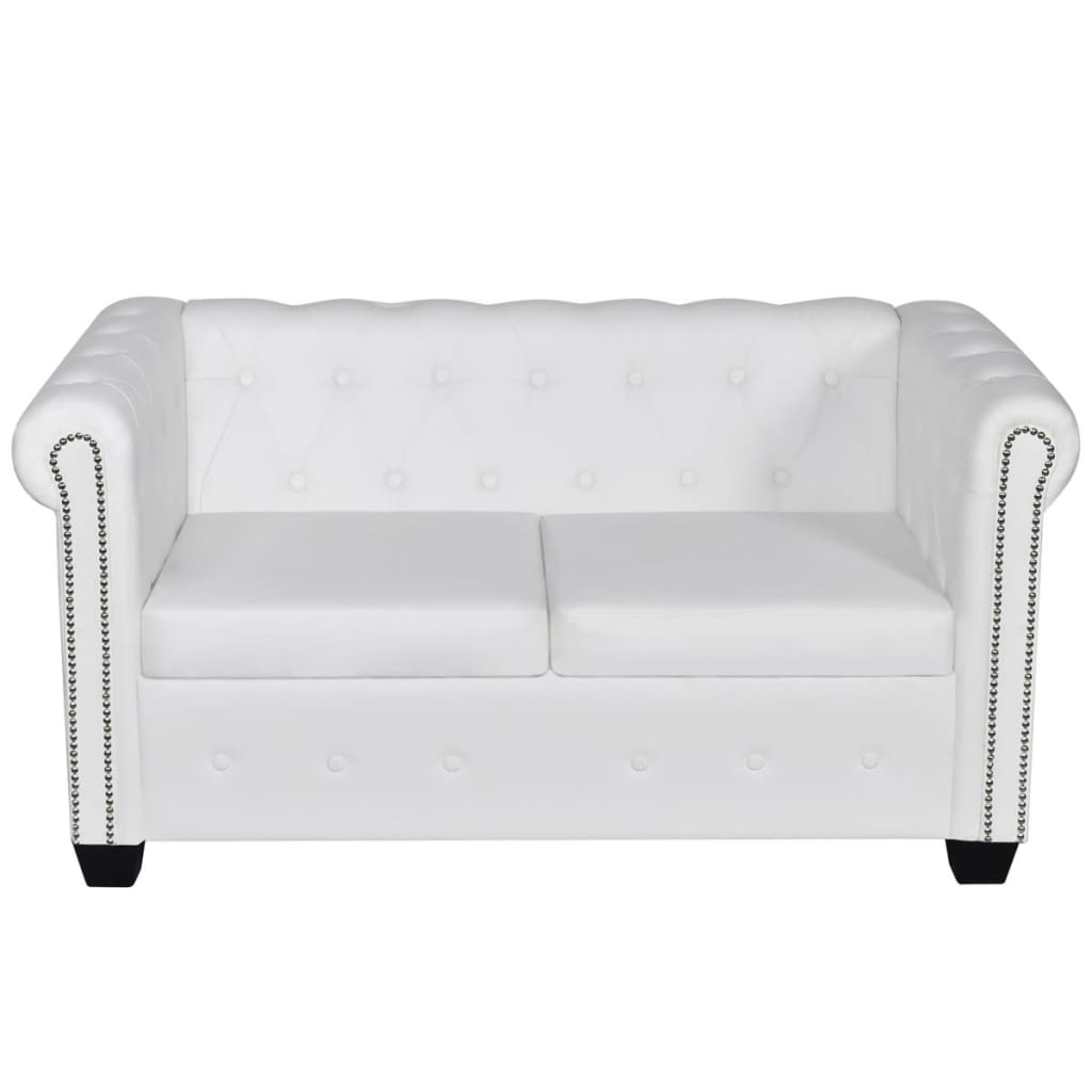 Conjunto sofás Chesterfield 2 + 3 lugares couro artific. branco