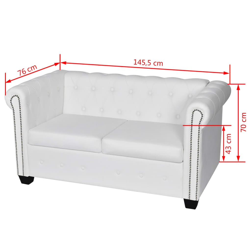 Conjunto sofás Chesterfield 2 + 3 lugares couro artific. branco