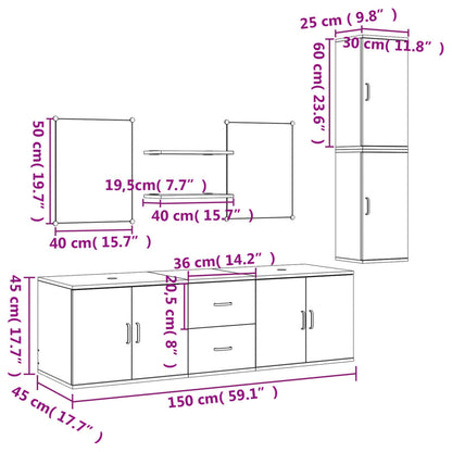 7 pcs conjunto móveis casa de banho derivados de madeira preto