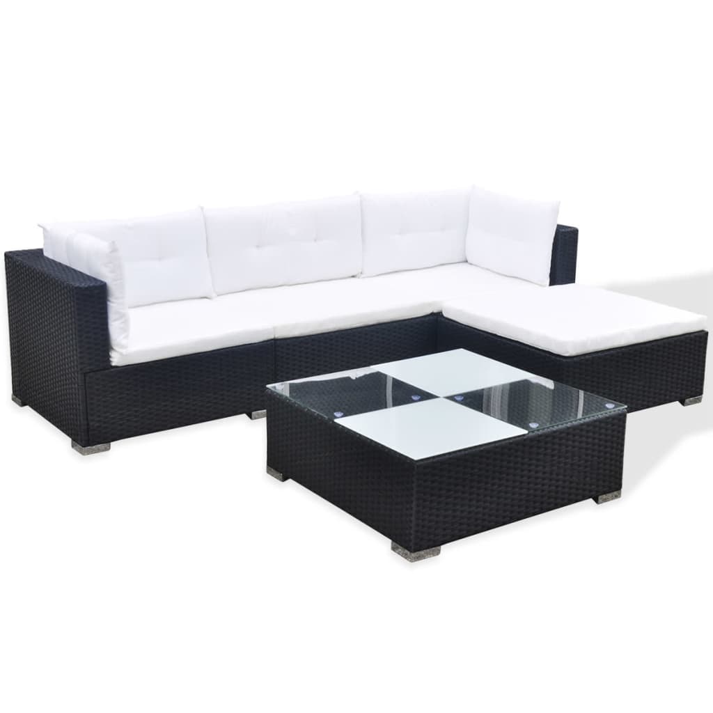 Conjunto Lounge Açores de Jardim - Sofá Chaise Longue e Mesa de Centro - Preto e Branco Nata