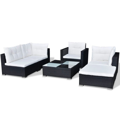 6 pcs conjunto lounge de jardim c/ almofadões vime PE preto