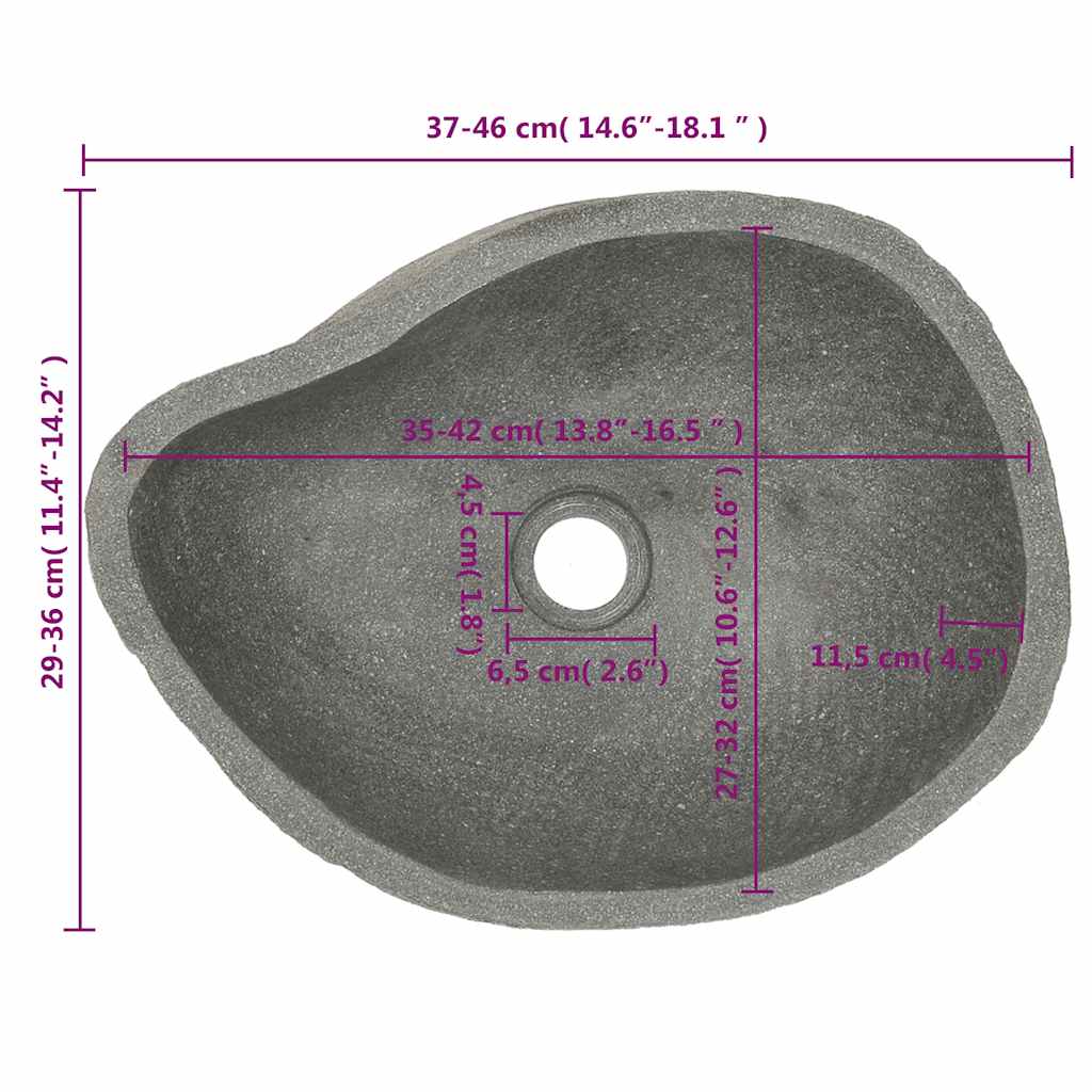 Lavatório pedra do rio oval 37-46 cm