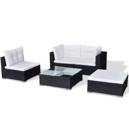 5 pcs conjunto lounge de jardim c/ almofadões vime PE preto