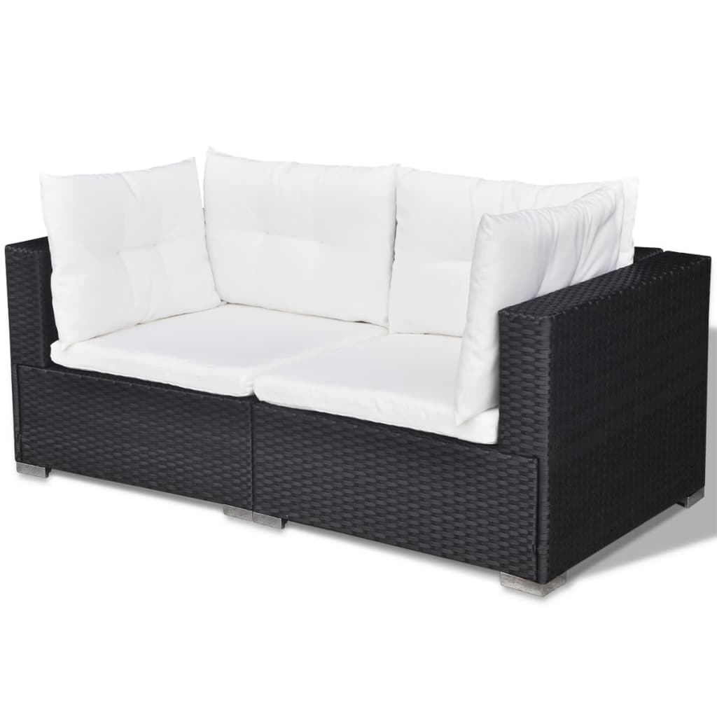 5 pcs conjunto lounge de jardim c/ almofadões vime PE preto