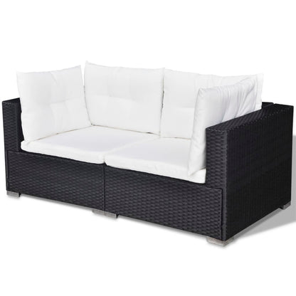 5 pcs conjunto lounge de jardim c/ almofadões vime PE preto