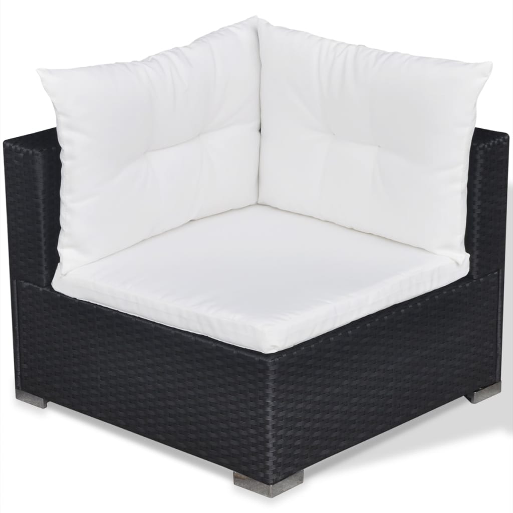 5 pcs conjunto lounge de jardim c/ almofadões vime PE preto