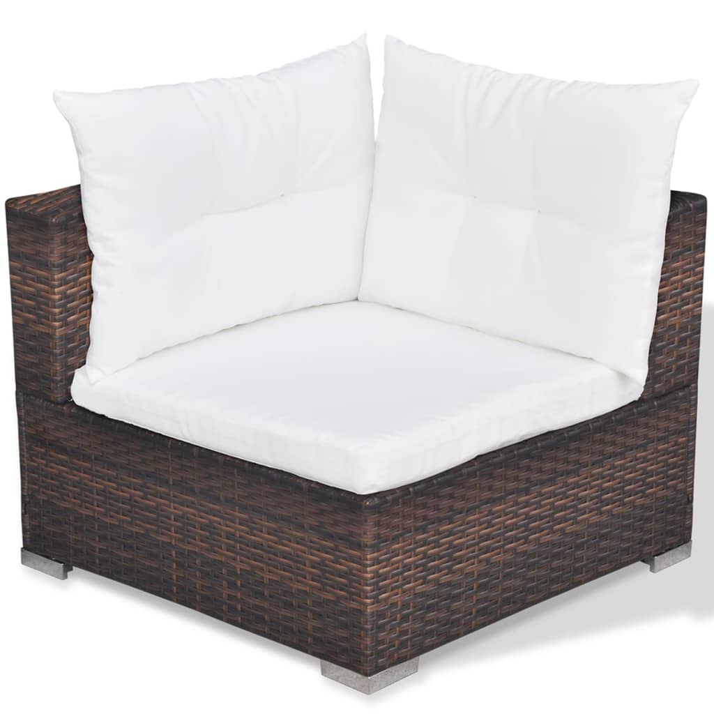 6 pcs conjunto lounge jardim c/ almofadões vime PE castanho