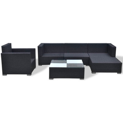 6 pcs conjunto lounge de jardim c/ almofadões vime PE preto