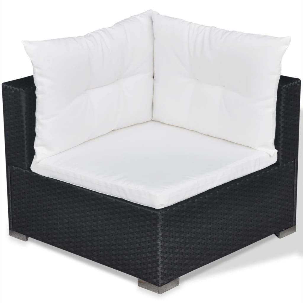 6 pcs conjunto lounge de jardim c/ almofadões vime PE preto