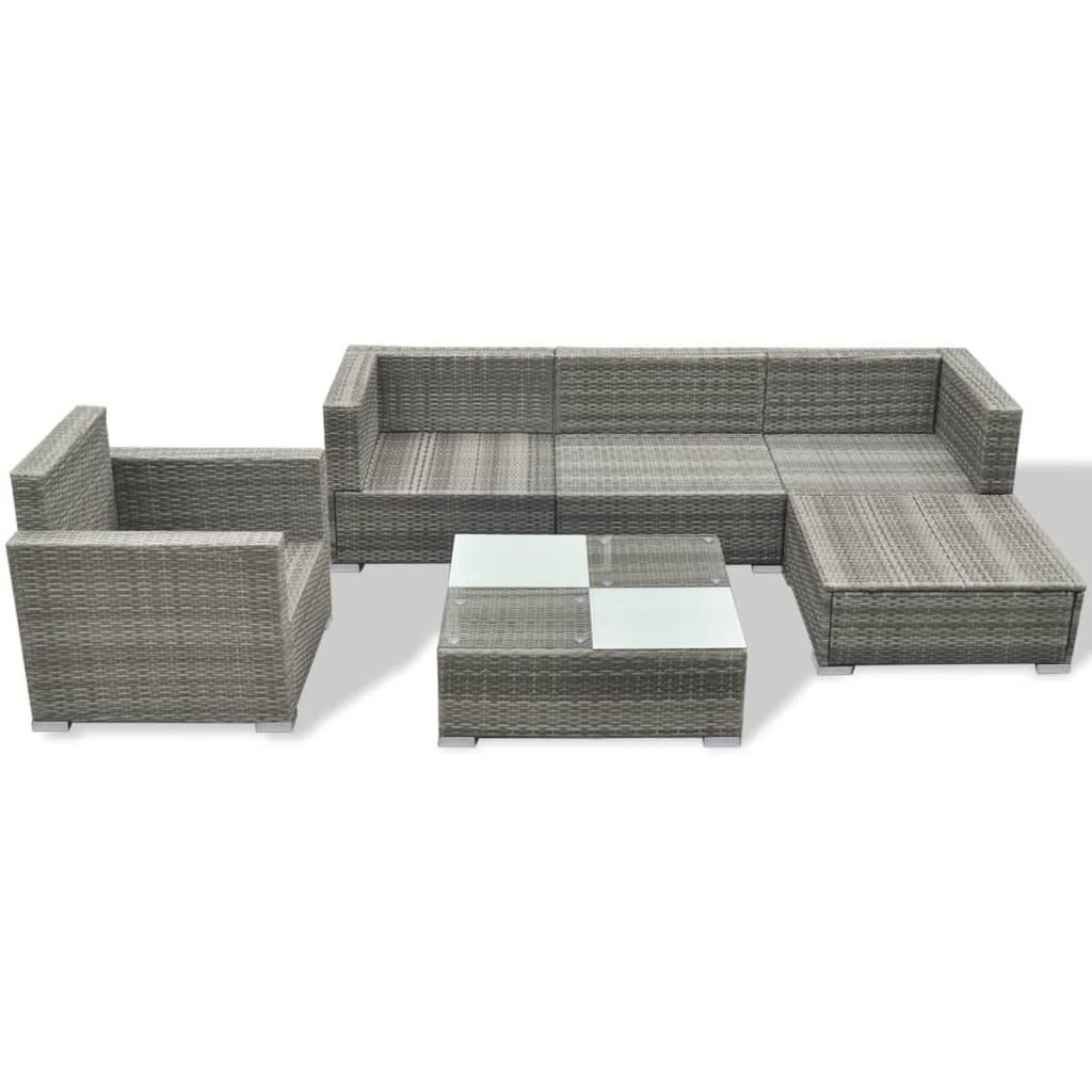 6 pcs conjunto lounge de jardim c/ almofadões vime PE cinzento