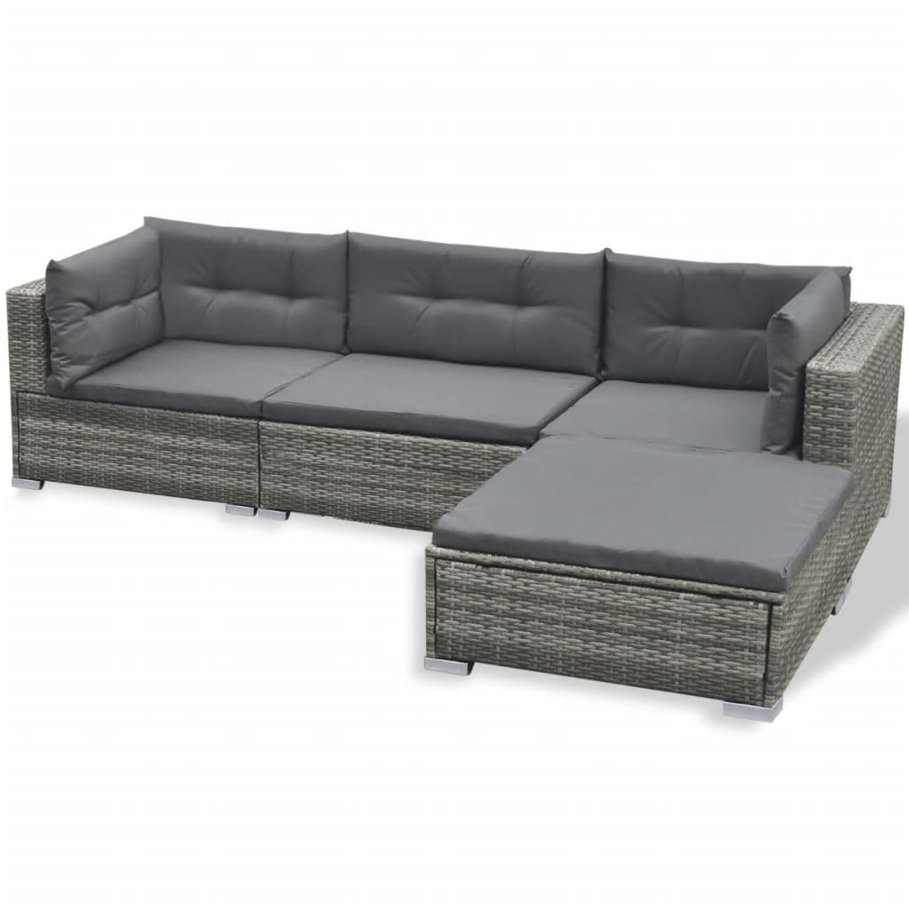 6 pcs conjunto lounge de jardim c/ almofadões vime PE cinzento