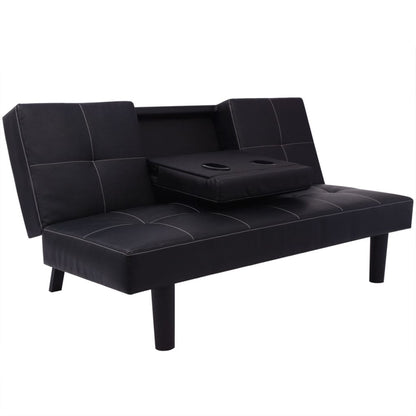 Sofá-cama com mesa suspensa, couro artificial, preto