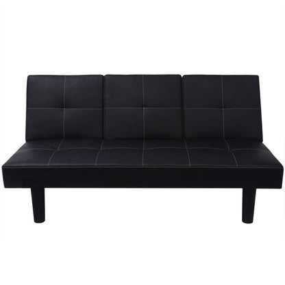 Sofá-cama com mesa suspensa, couro artificial, preto